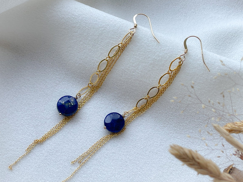 Boucles d'oreilles Muse en pierres naturelles de Lapis-Lazuli posées, S'TELLE création bijoux