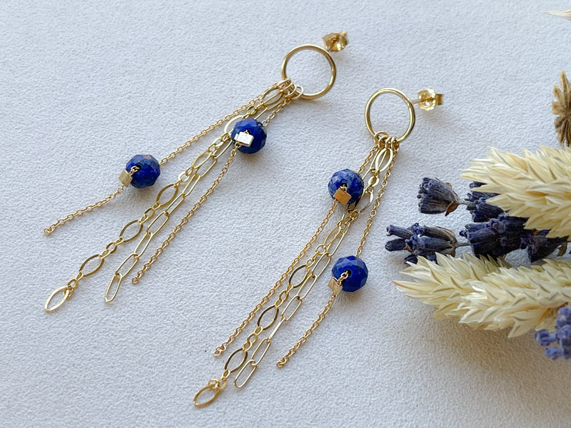 Boucles d'oreilles Illona en pierres naturelles de Lapis-Lazuli posées à plat-S'TELLE création bijoux